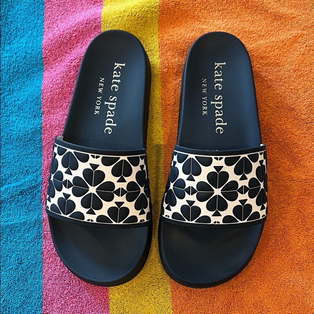 kate spade Navy and White Floral Slide Sandals - Picture 10 of 15